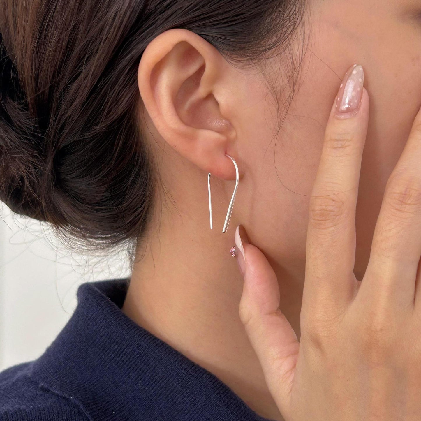 Pendientes de plata de ley 925 con forma de U, estilo coreano, diseño geométrico, con incrustaciones de perlas, joyería para mujer