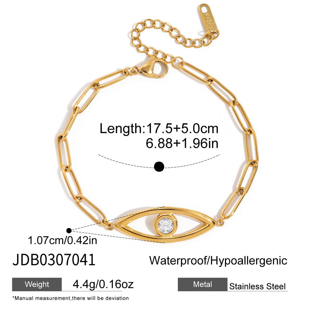 Bracciale con Chiusura OT Geometrica Ovale a Occhio di Demone in Acciaio al Titanio con Finitura Placcata per Donna