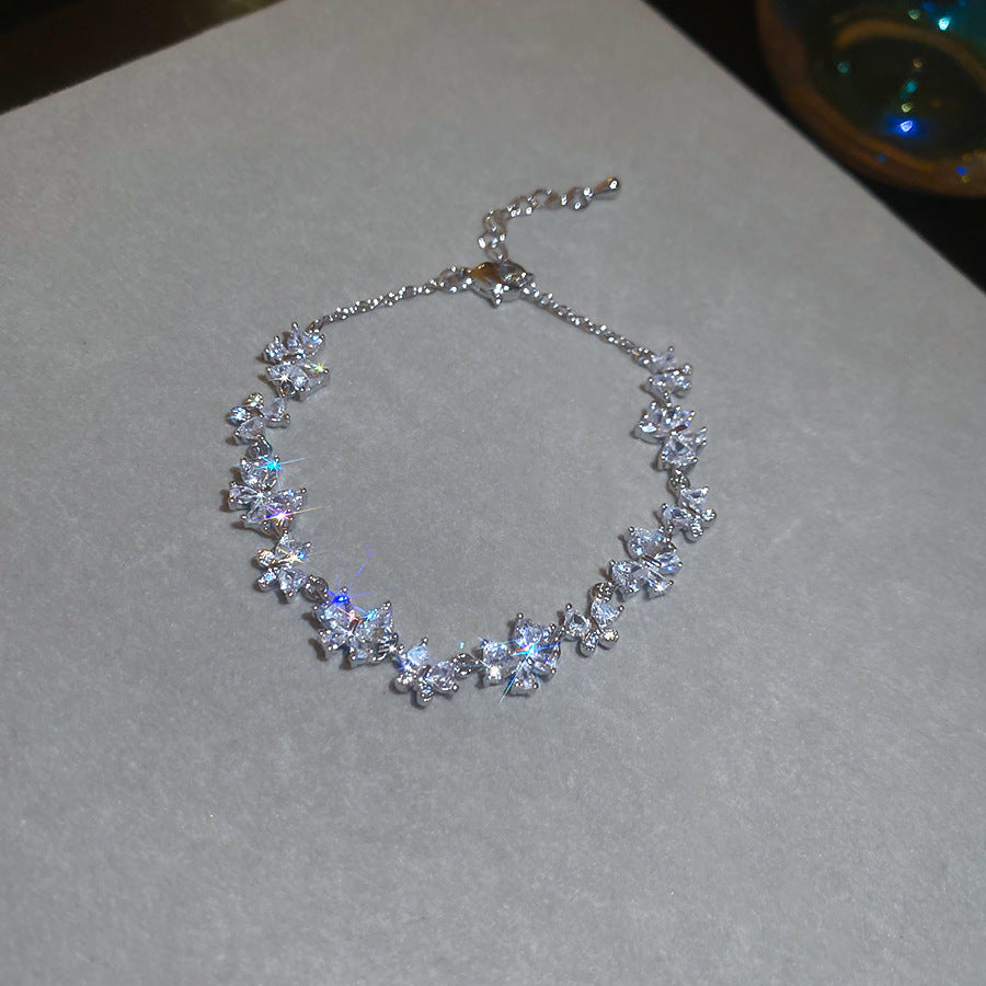 Elegant Gold Plated Brass Butterfly Floral Cubic Zirconia Bracelet for Women