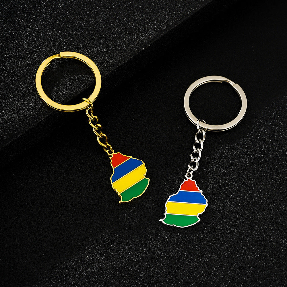 Llavero vintage de esmalte de Mauricio, accesorio de acero inoxidable para hombres y mujeres