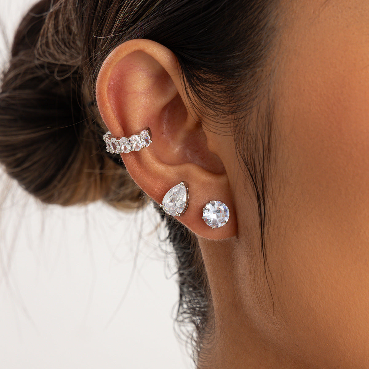 Minimalist Teardrop Geometric Cubic Zirconia Stainless Steel PVD Clip-on Earrings for Women