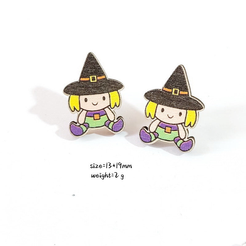 Pendientes de Madera de Halloween Dulces y Atrevidos con Motivos de Murciélago, Sombrero de Bruja, Ataúd, Calabaza y Fantasma