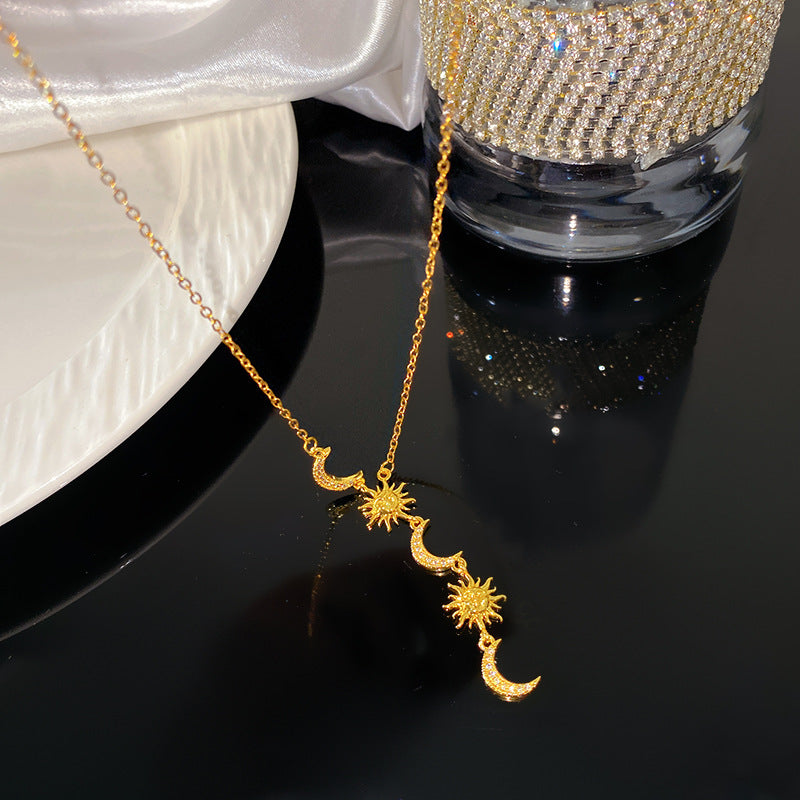 Micro-Paved Cubic Zirconia Star Floral Tassel Titanium Steel Necklace for Women