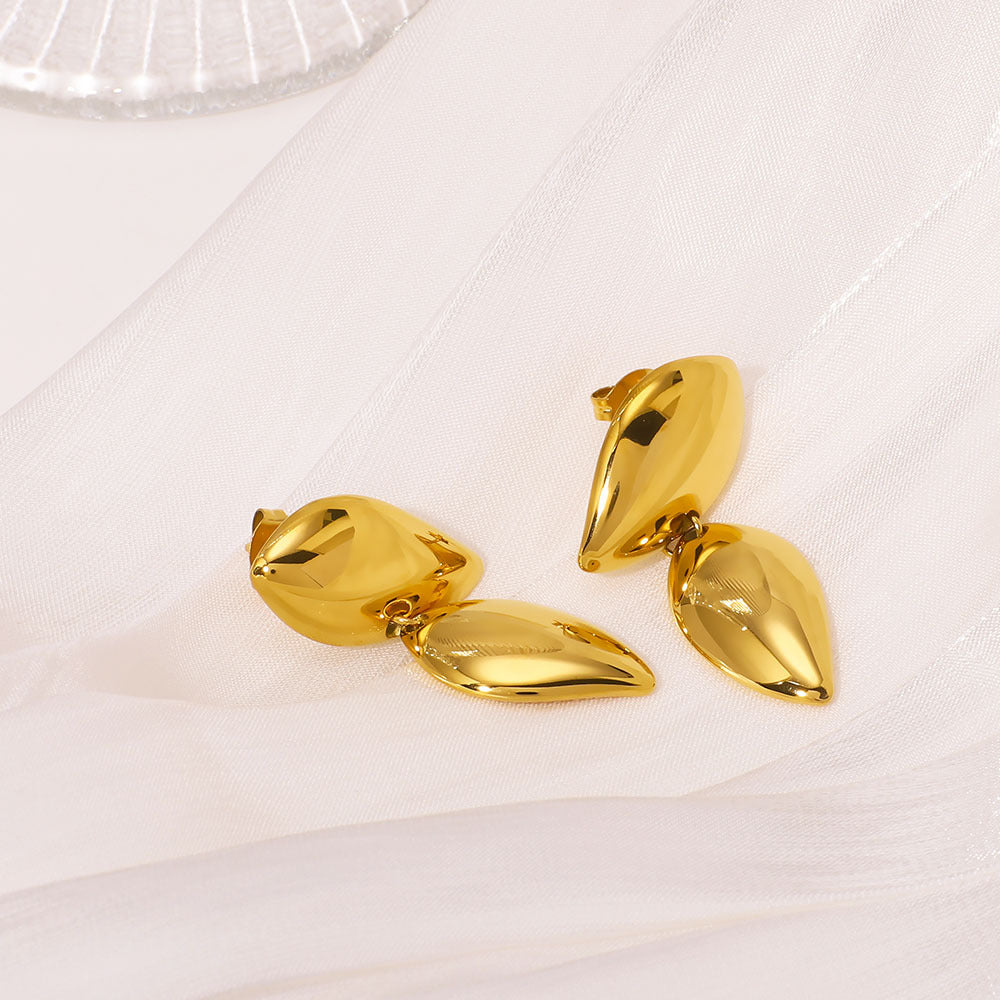 Geometric Polished Double-Layer Stainless Steel Earrings for Women with 18K Gold Plating on Titanium Steel Posts