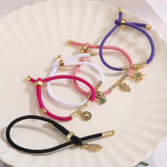 Pulsera geométrica ajustable con cordón para mujer con base de cobre bañada en oro auténtico y circonitas microengastadas