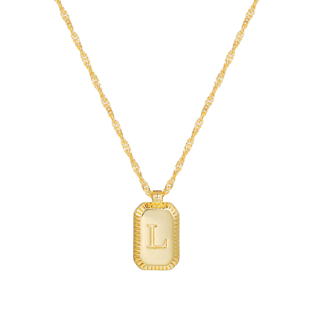 Sweet Gold Plated Brass Letter Geometric Titanium Steel Pendant Necklace for Women
