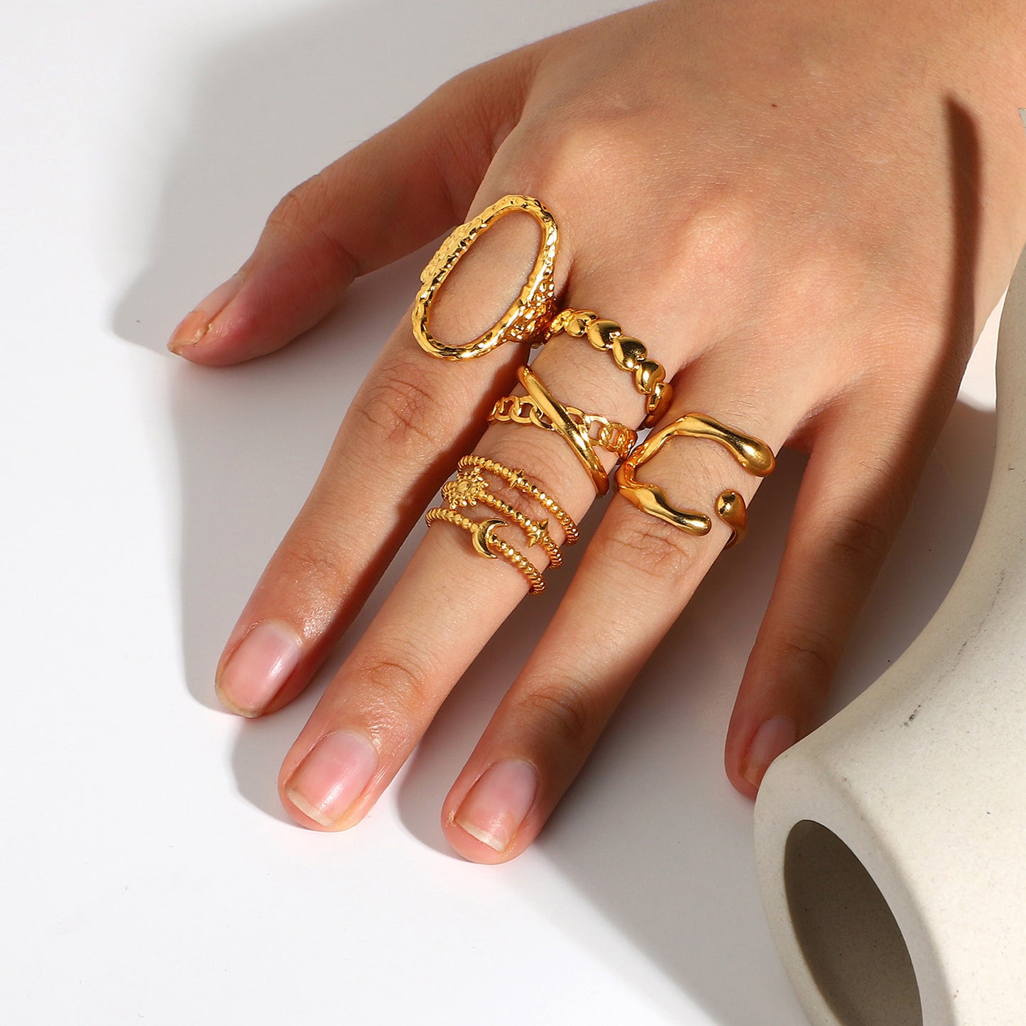 Fashion Geometric Cross Open Ring 18K Gold Plated Stainless Steel Snake Design for Women