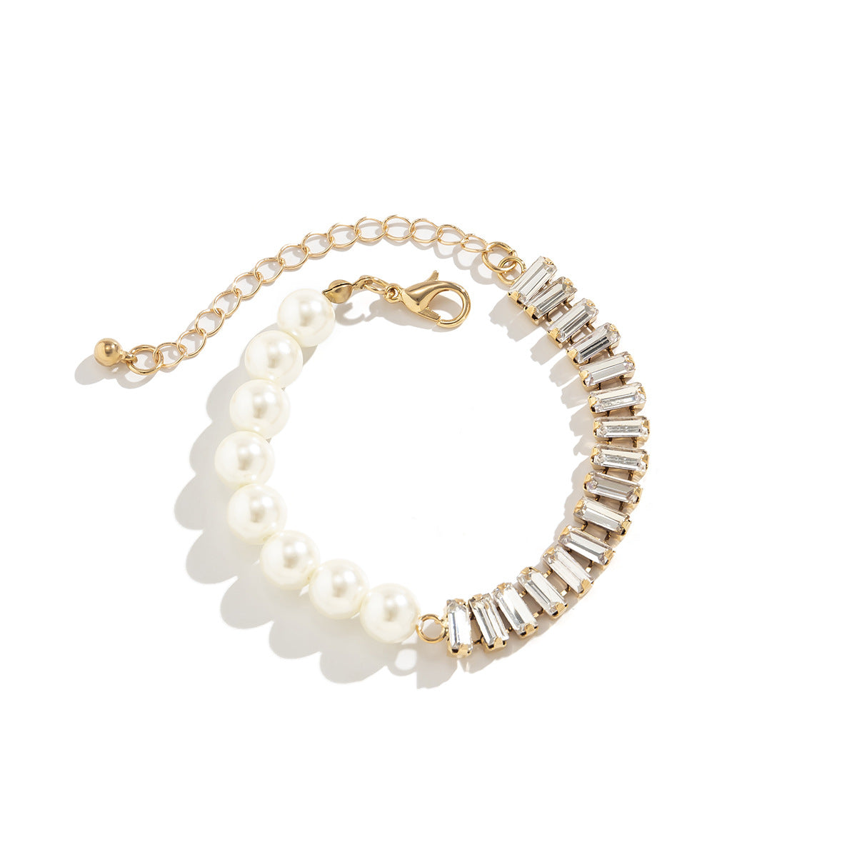 Minimalist Hip-hop Geometric Square Cubic Zirconia Pearl Rhinestone Claw Chain Necklace for Women