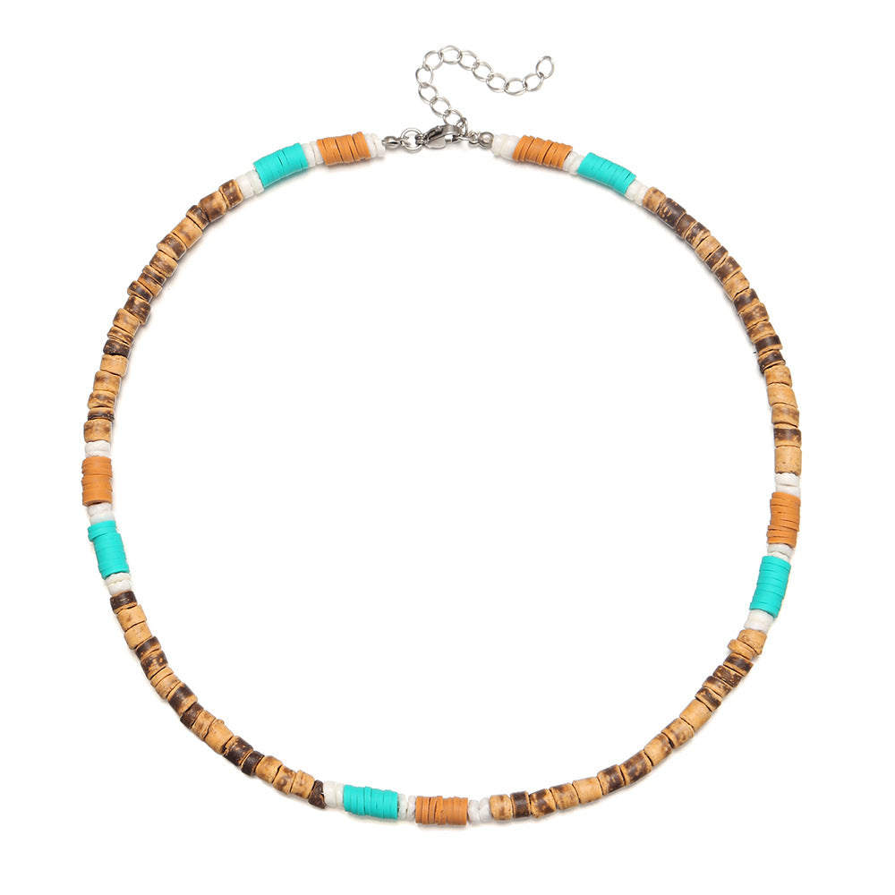 Streetwear Geometric Wood Beaded Stainless Steel Necklace