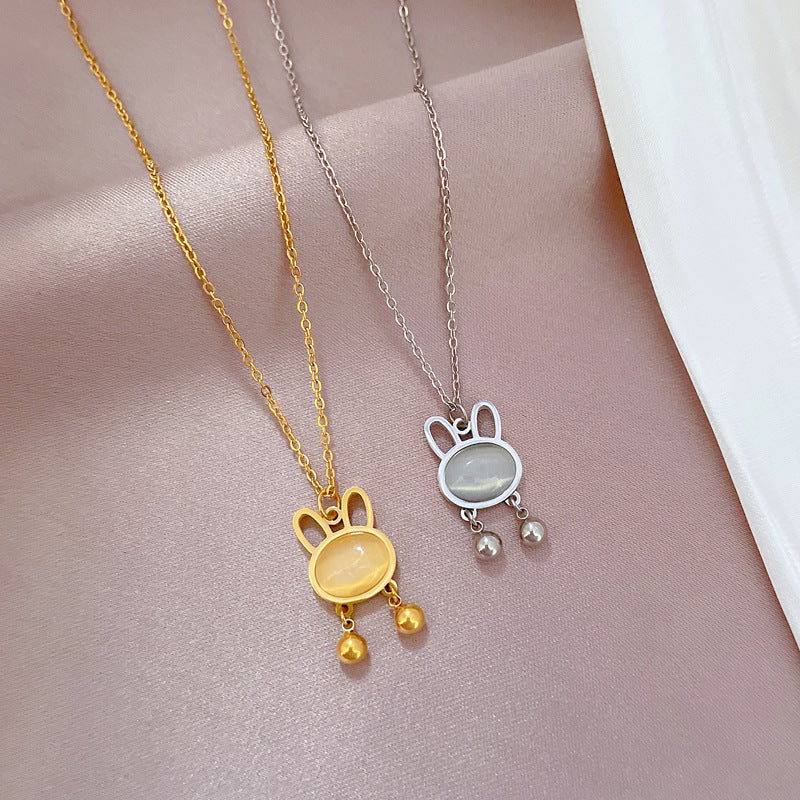 Collana con pendente a coniglio occhio di gatto in acciaio al titanio minimalista per donne e uomini, gioielli con catena a medaglione geometrico con finitura placcata in oro