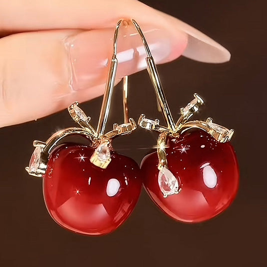 Chic Apple Bow Resin Earrings with Zircon Inlay for Women Lightweight Everyday Fashion Ear Hooks