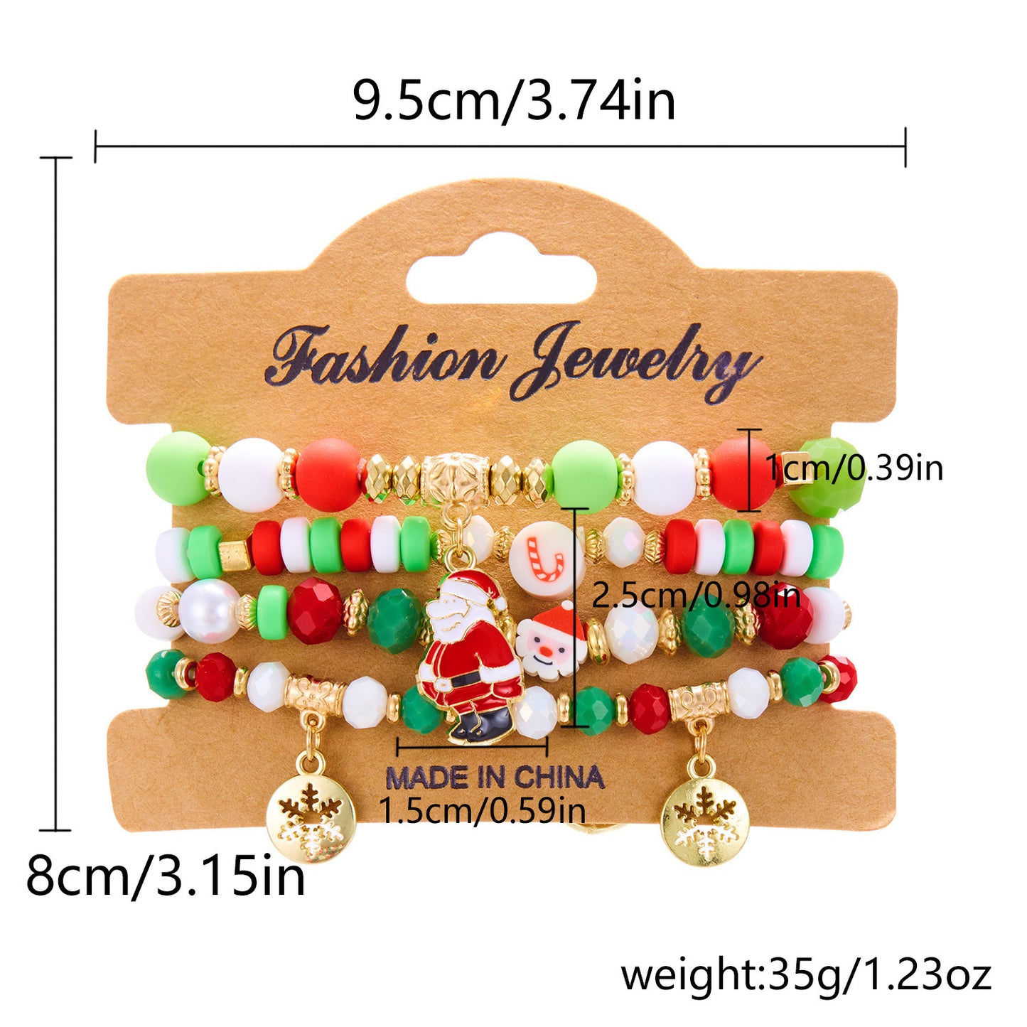 Colorful Acrylic Santa Claus and Reindeer Elastic Beaded Bracelet for Women Christmas Holiday Fashion Accessory