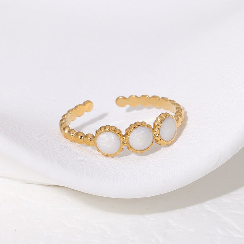 Minimalist Geometric Stainless Steel Open Ring with Enamel Finish for Women, Adjustable Index Finger Ring