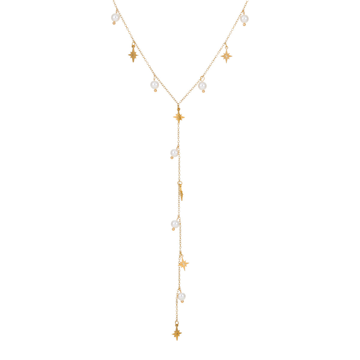 Elegante collana a Y con pendente geometrico in acciaio inossidabile con placcatura in oro 18 carati e dettaglio nappa, stile OL