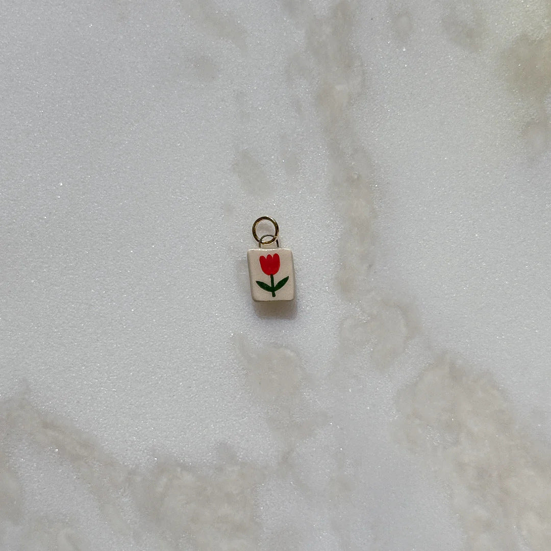 Casual Stainless Steel Geometric Flower Bow Drip Oil Plated Necklace with Cherry Strawberry Pattern