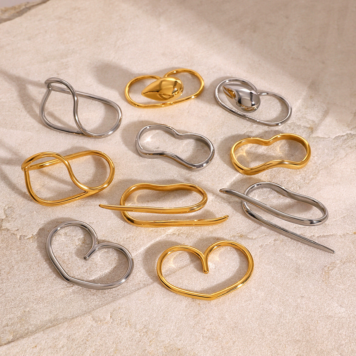 Geometric Plated Stainless Steel Ring for Women
