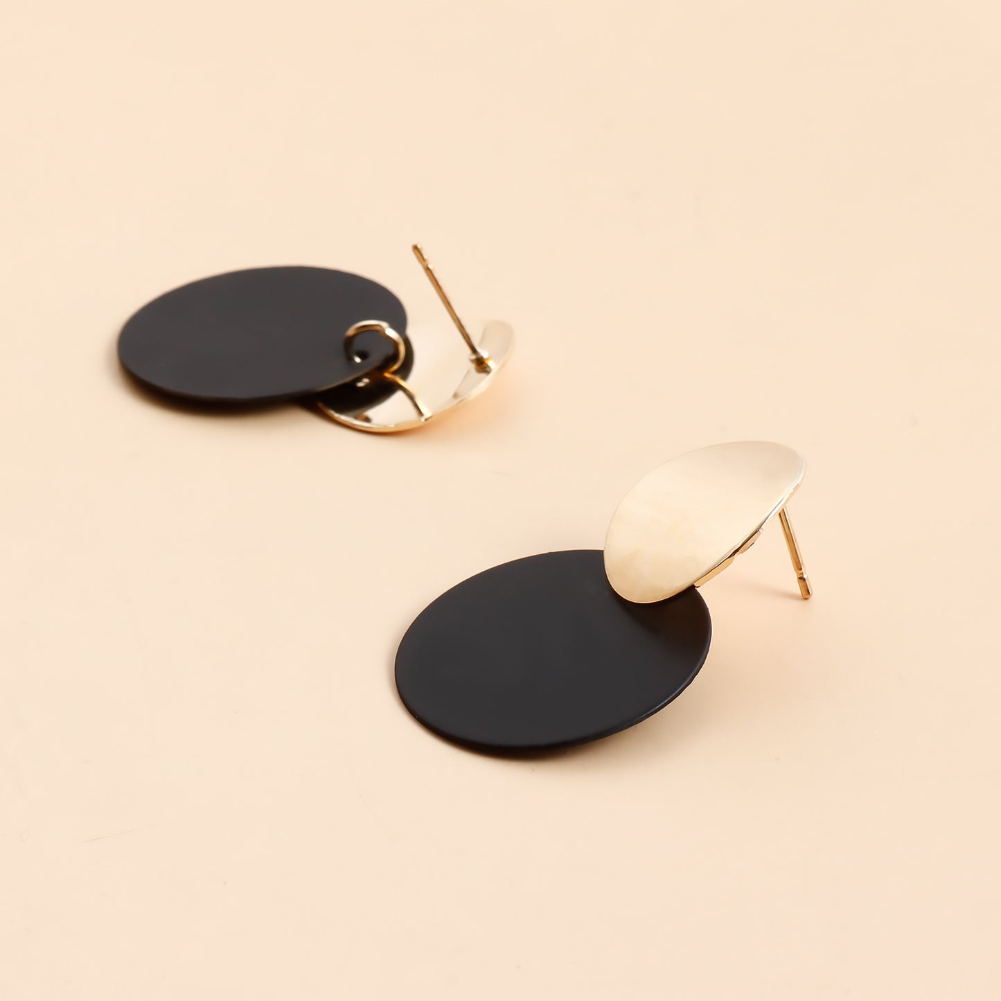 Geometric Minimalist Metal Stud Earrings with Enamel Finish for Women