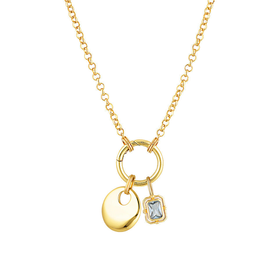 Exaggerated Geometric 18K Gold Plated Titanium Steel Diamond Inlay Charm Bar Necklace for Women