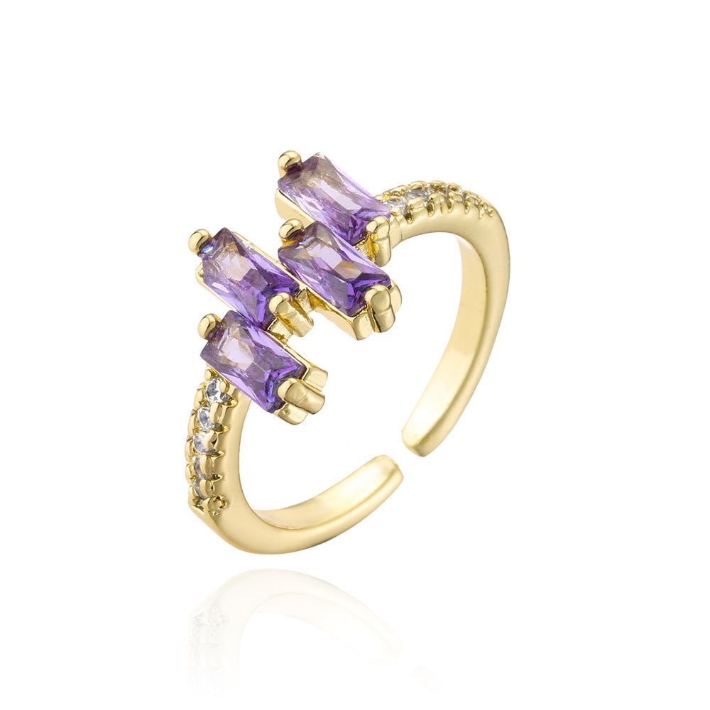 Minimalist Geometric Open Ring in Copper with 18K Gold Plating and AAA Zirconia Inlay