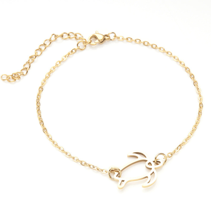 Fashion Minimalist Turtle-Shaped Hollow Pendant Stainless Steel Bracelet with Gold Plating