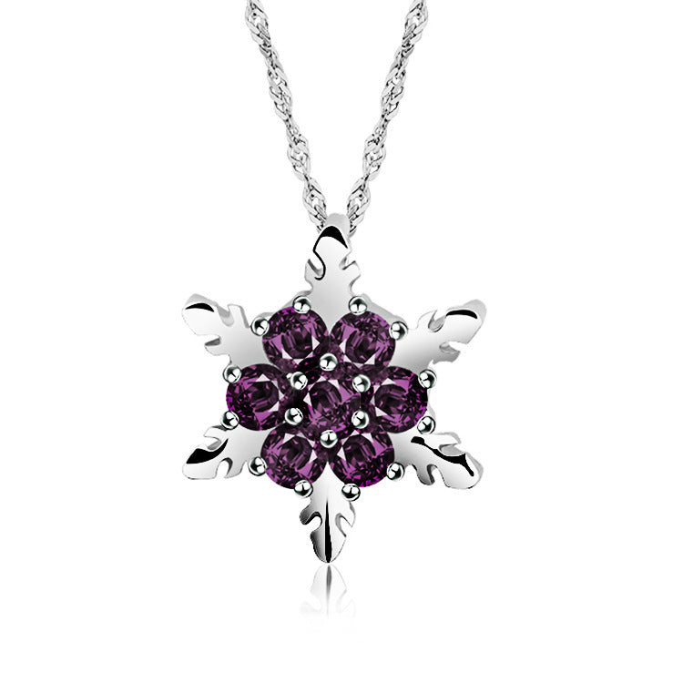 Collar de copo de nieve geométrico para mujer con incrustaciones de diamantes de imitación, cadena de aleación en estilo minimalista y moderno