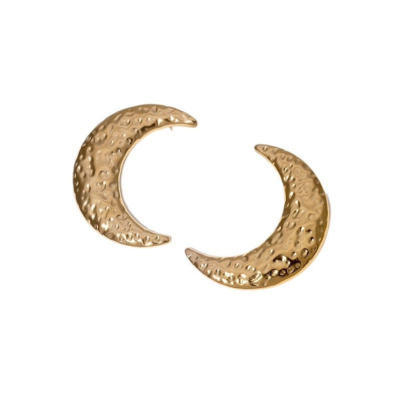 Orecchini minimalisti in acciaio inossidabile a forma di luna con finitura galvanica da donna
