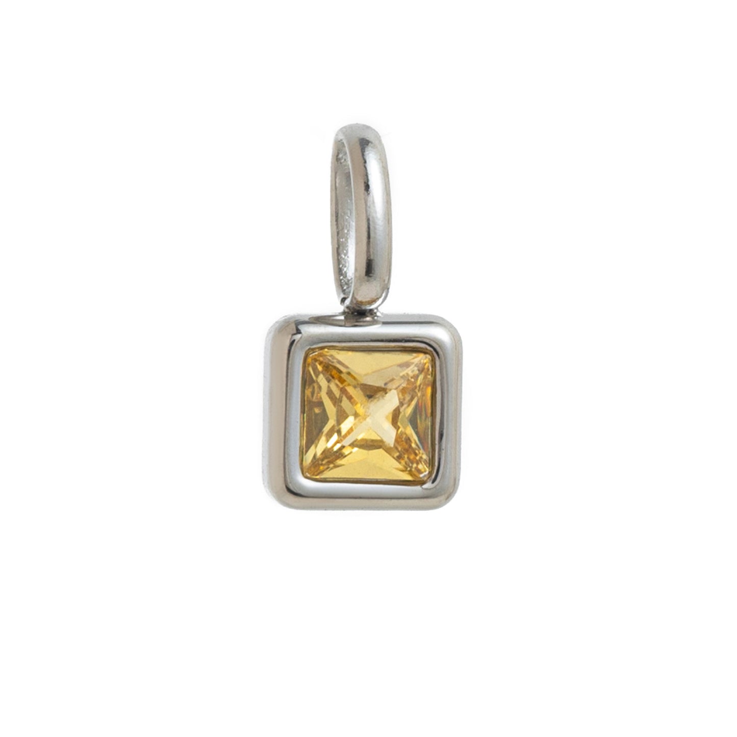 Minimalist Square Titanium Steel Gemstone Charm Bar with Cubic Zirconia Inlay for Women
