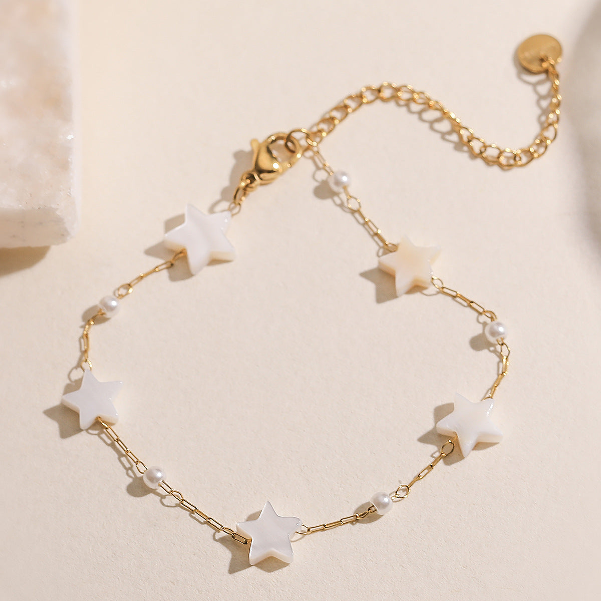 Minimalist Elegant Star Geometric Stainless Steel Plated Bracelet with Shell Pearl Irregular Design for Women