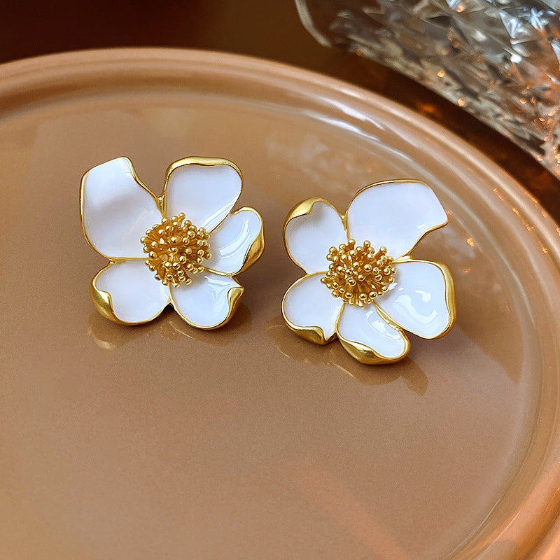 Vintage Geometric Stud Earrings in Brass with Plated Finish for Women French Court Style Artistic Retro Ear Jewelry