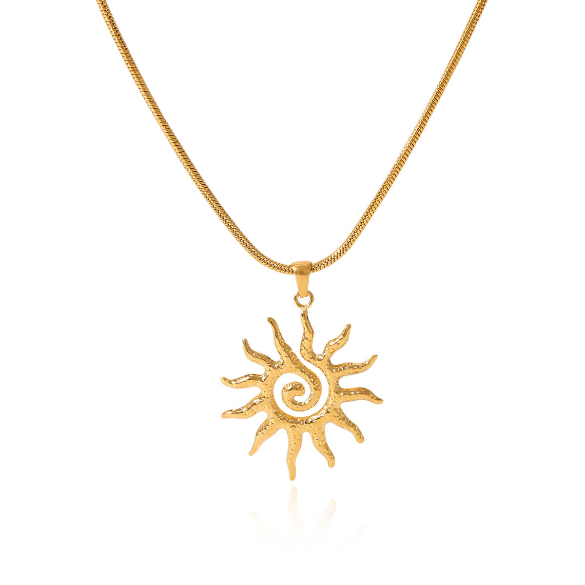 Collana con ciondolo a sole geometrico minimalista in acciaio inossidabile con placcatura a catena snake da donna