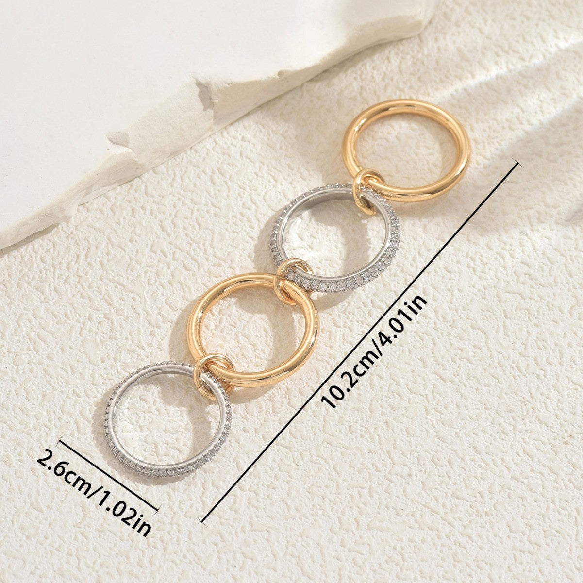 Minimalist Geometric Stackable Ring for Women with Rhinestone Inlay and Circular Hoop Design in Copper