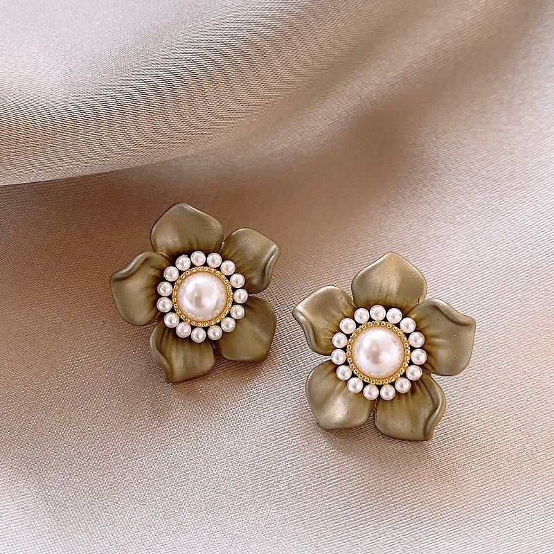 Chic French Vintage Floral and Geometric Earrings with Pearl Inlay in 925 Sterling Silver for Women
