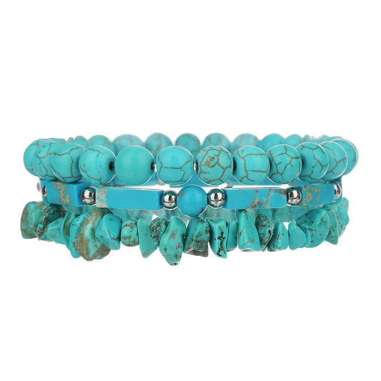 Bohemian Handmade Geometric Round Turquoise Shoushan Stone Stretch Bracelet