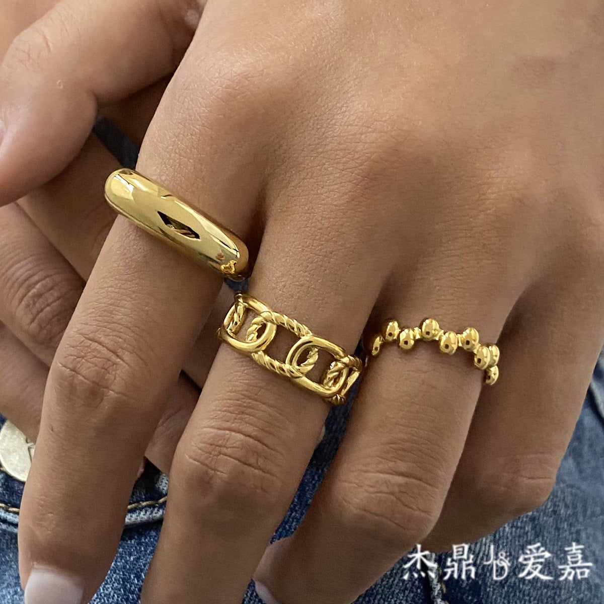 Geometric Stainless Steel Plated Ring for Women