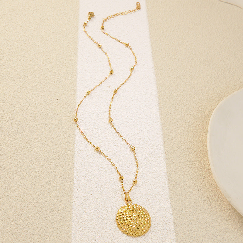 Set di collana e orecchini da donna in acciaio inossidabile con stampaggio geometrico rotondo minimalista