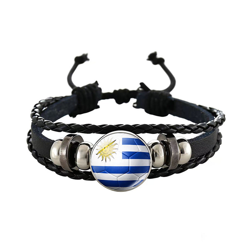 Unisex Geometric Round Braided Leather Bracelet Adjustable Handmade Wristband
