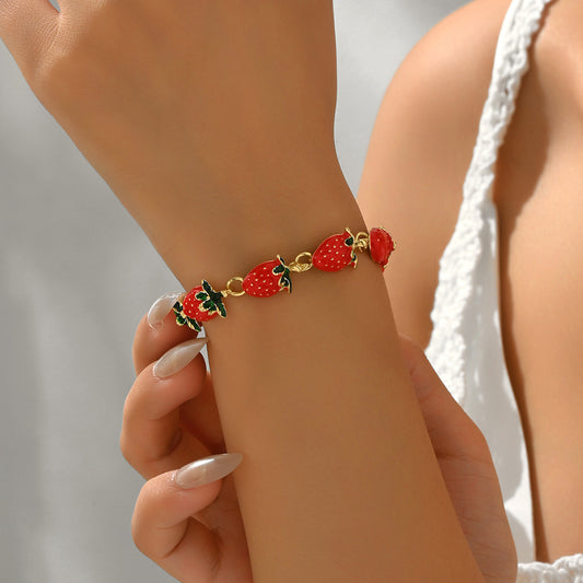 Pulsera geométrica fresca con forma de fresa para mujer hecha de aleación de zinc con acabado esmaltado, joyería de moda y versátil para el día a día