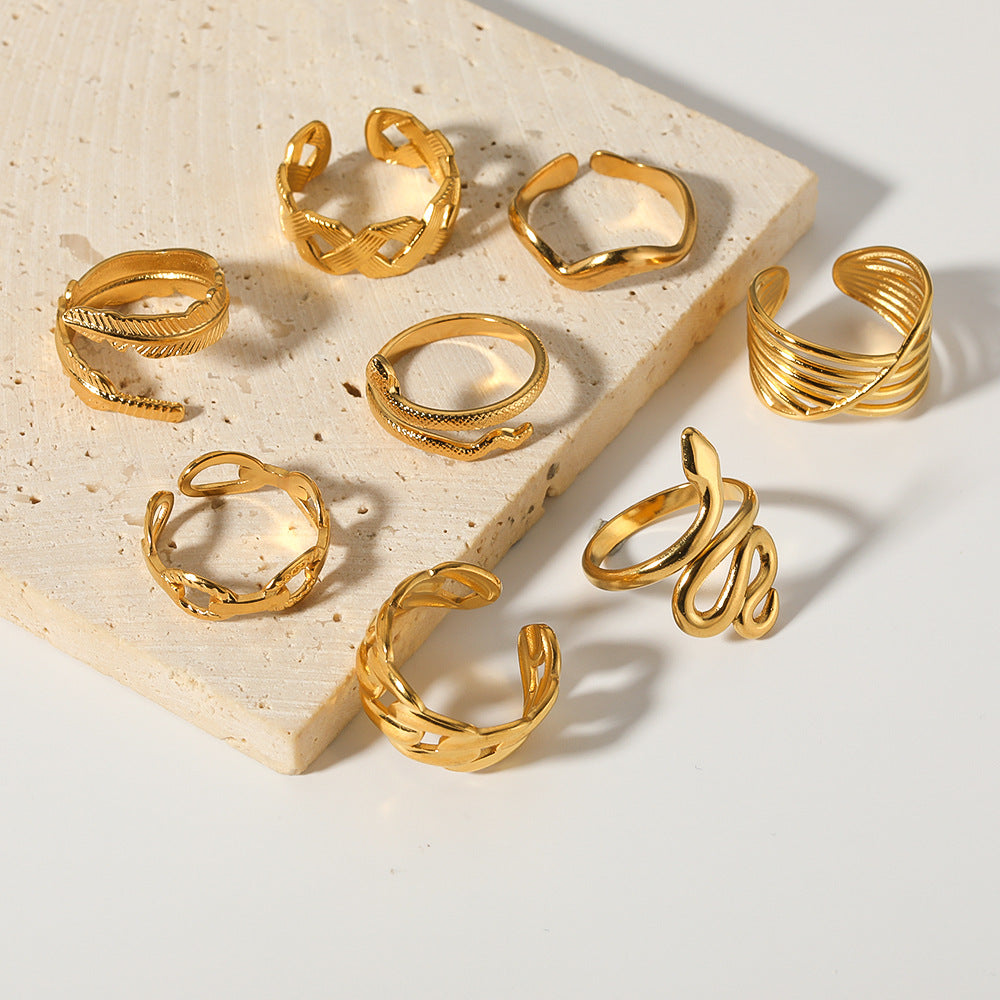 Anello Aperto Minimalista in Acciaio Inossidabile da Donna con Forma Geometrica e Finitura Placcata in Oro 18K Sottovuoto