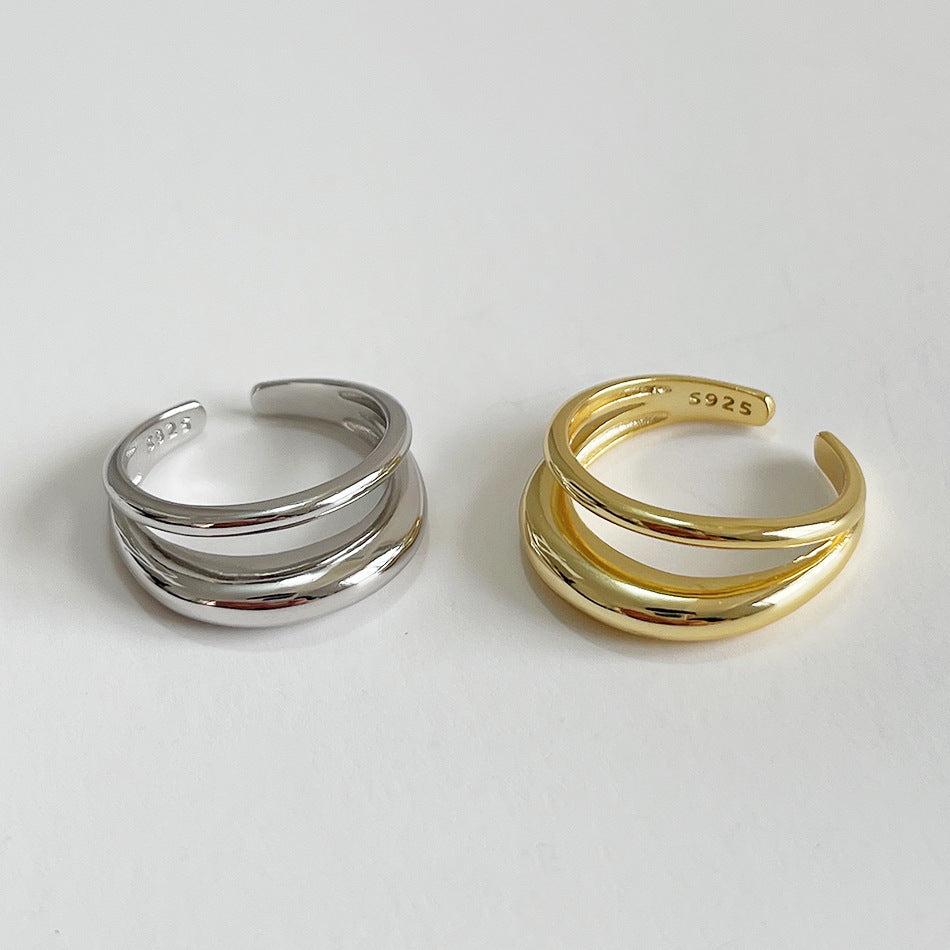 925 Silver Letter Ring Women's Fashion Double Layer Ring Natural Fresh Sweet Style