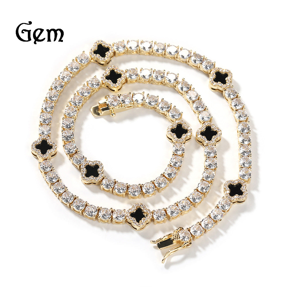 Collana da tennis in ottone con intarsio in strass a quadrifoglio per donna