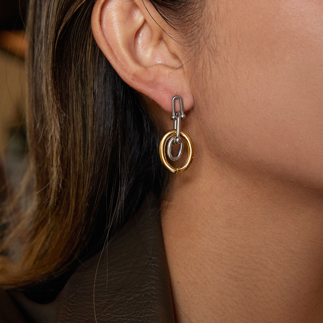 Geometric Stainless Steel Earrings with Plating Finish for Women, Luxury Minimalist Ear Jewelry for Fall and Winter