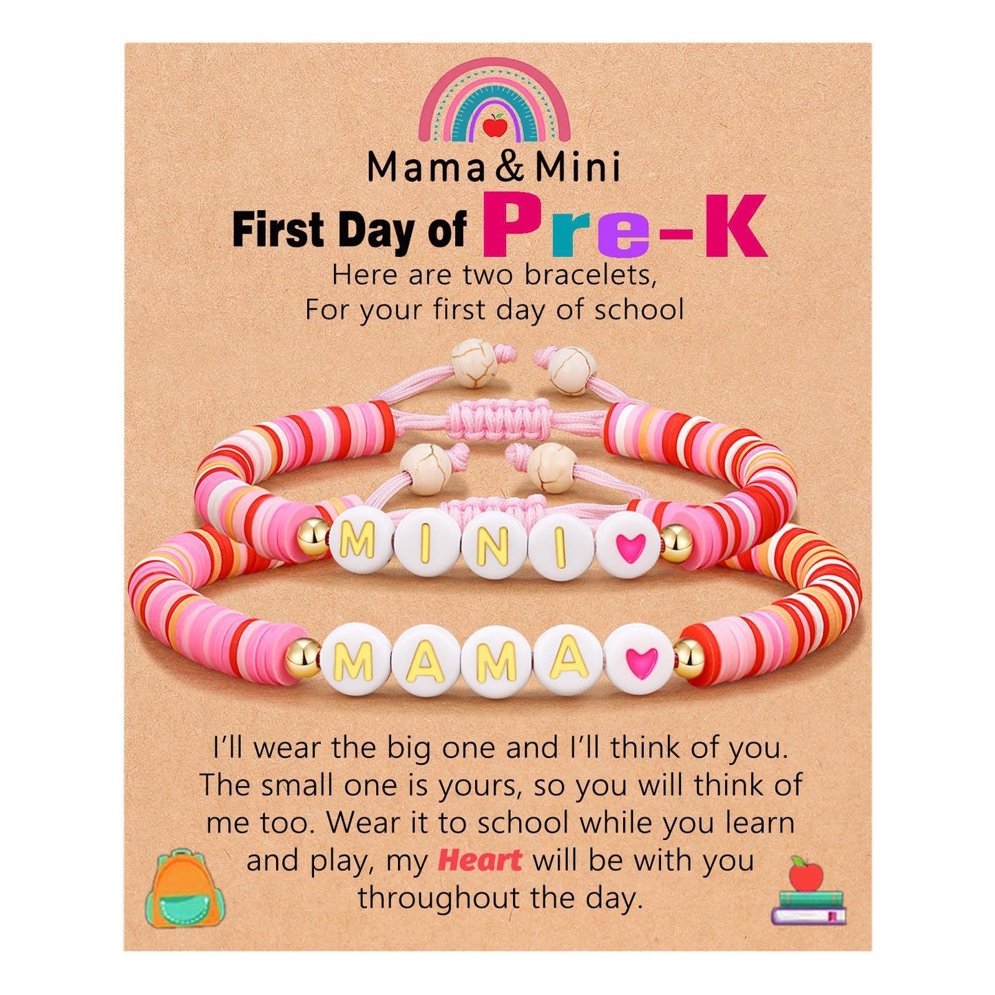 Sweet Geometric Heart Letter Resin Bracelet Set for Kids First Day of School Gift
