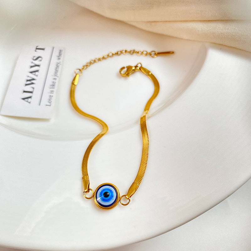 Luxury Casual Evil Eye Plated Titanium Steel Snake Chain Bracelet Unisex