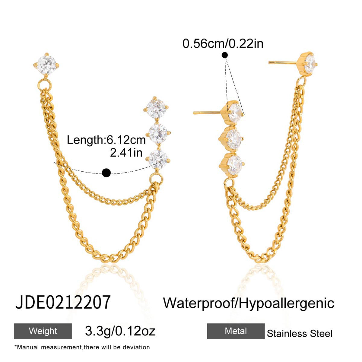 Minimalist Elegant Heart Geometric Stainless Steel PVD Cubic Zirconia Earrings for Women
