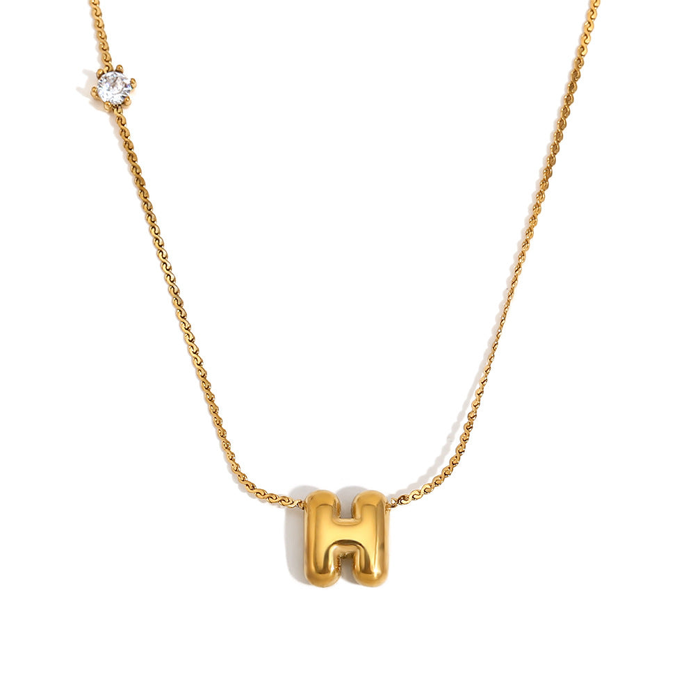 Minimalist Letter-Shaped Pendant Necklace for Women in Stainless Steel with 18K Gold Plating and Cubic Zirconia Accent on S-Link Chain