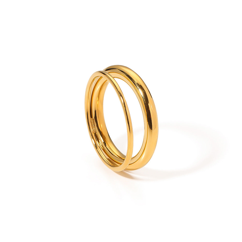 Minimalist Geometric Stainless Steel Double-Layer Hollow Band Ring for Women with Plated Finish