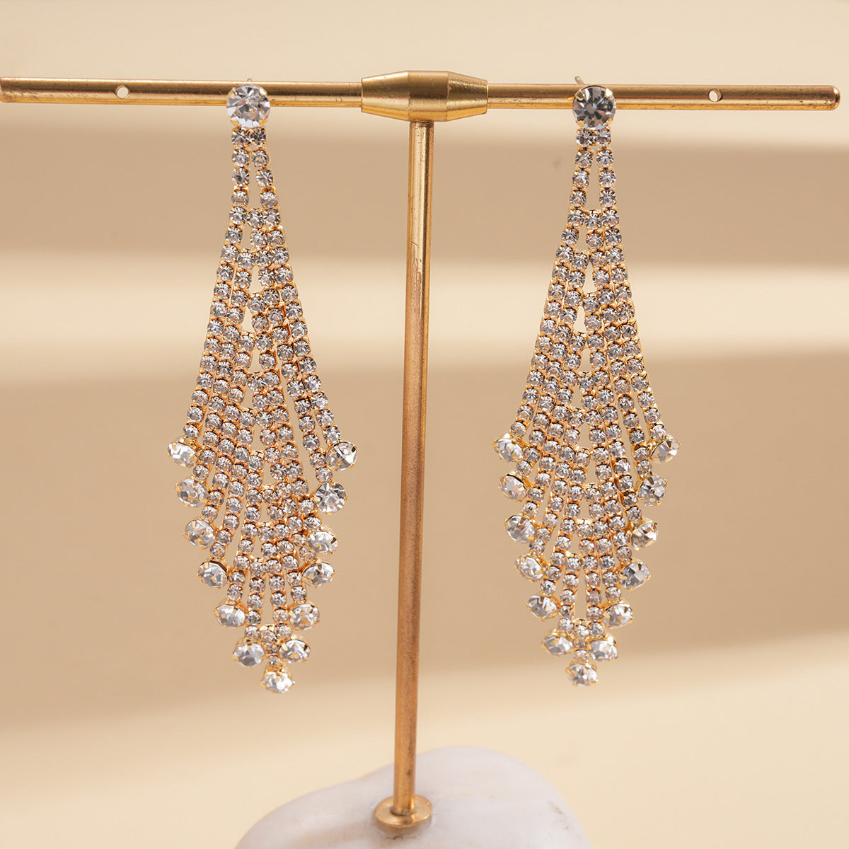 Orecchini Pendenti Geometrici Minimalisti con Strass da Donna in Rame con Perno in Acciaio