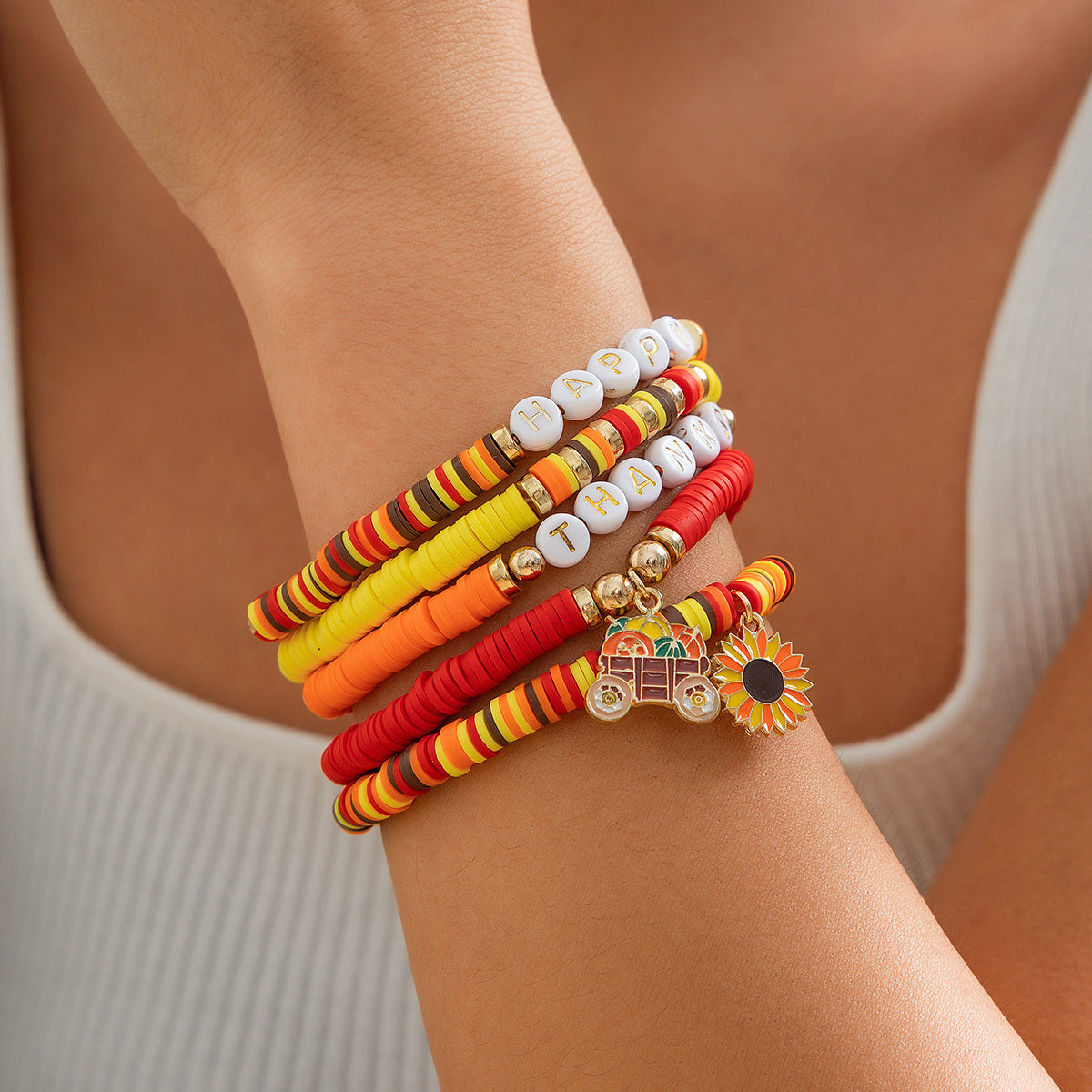 Creative Handmade Plated Resin Leaf Charm Bracelet Set for Women