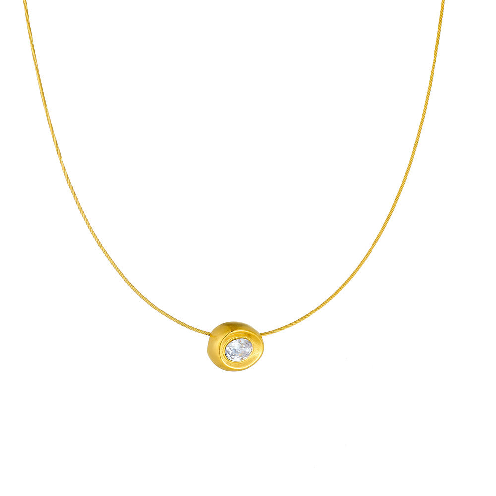 Minimalist Gold-Plated Stainless Steel Yuan Bao Pendant Necklace for Women with Snake Chain and Geometric Design
