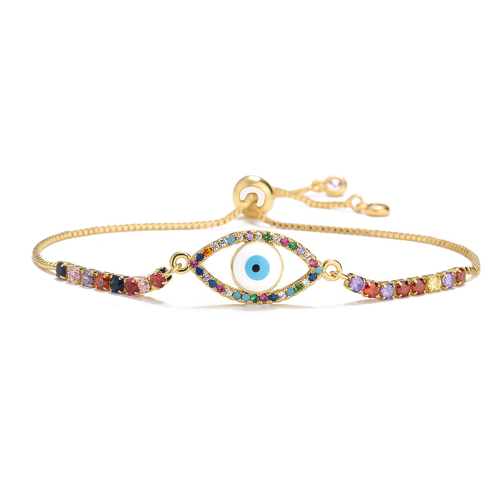 Geometric Eye-Shaped Copper Bracelet for Women with Micro-Pave Cubic Zirconia, Minimalist and Trendy Style